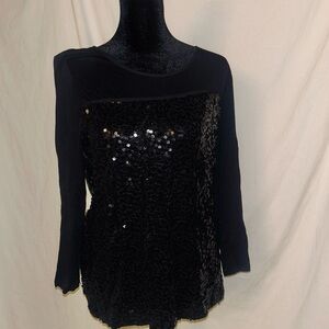 Black Sequin Blouse with Long Sleeves